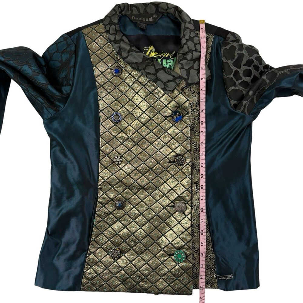 Desigual Multicolored Mixed Fabric Jacket Women Size L EU44 Metallic Art to Wear - Picture 11 of 12